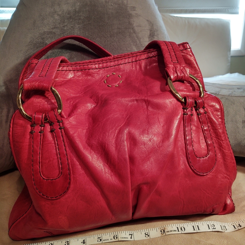 Handmade Soft Red Leather Oversized Hobo Shoulder Bag Purse Zip Pockets